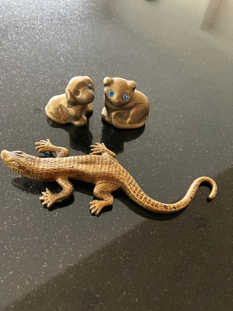 3 dieren figuren uit messing - vintage / antiek, Antiquités & Art, Antiquités | Bronze & Cuivre, Enlèvement ou Envoi