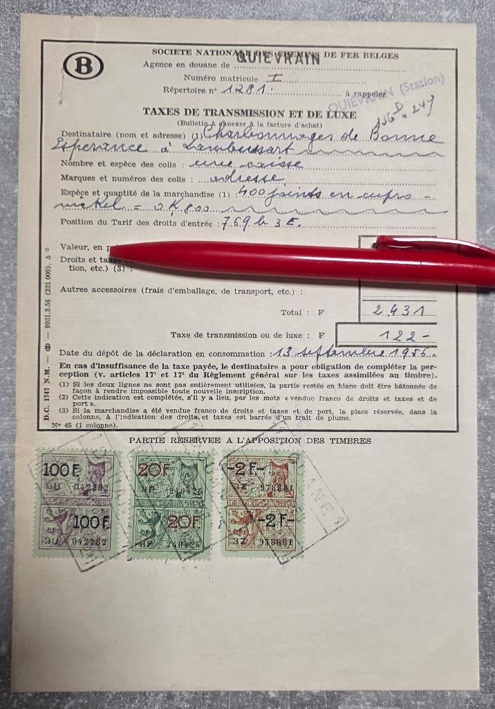 Chemin de fer+Quievrain+taxe de luxe+Charbonnages+Lambusart, Collections, Enlèvement, Comme neuf, Train, Autres types