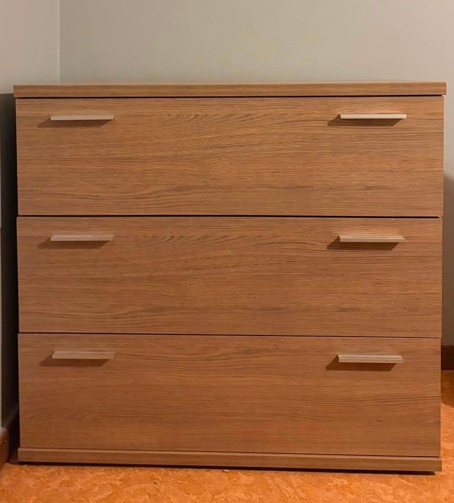 Commode 3 tiroirs (finition chêne gris clair), 90 cm, Beige, Enlèvement, 200 cm