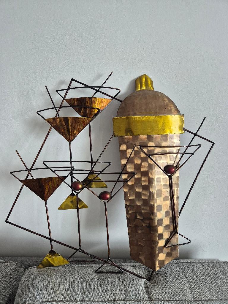Sculpture murale vintage métal – cocktail moderniste 70, Ophalen
