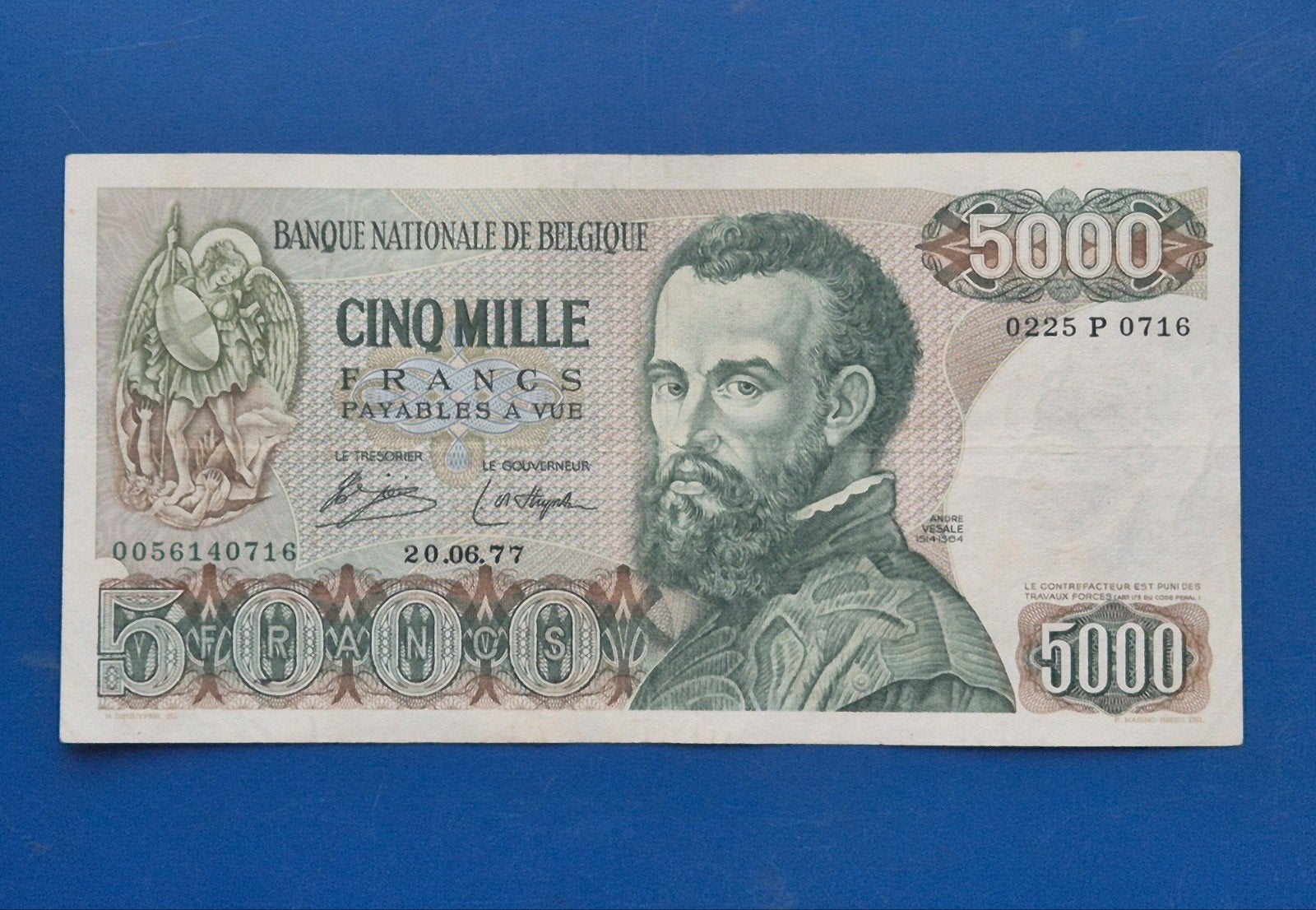 België  5000 Francs  1977  Vesalius, Postzegels en Munten, Bankbiljetten | België, Ophalen of Verzenden, Los biljet