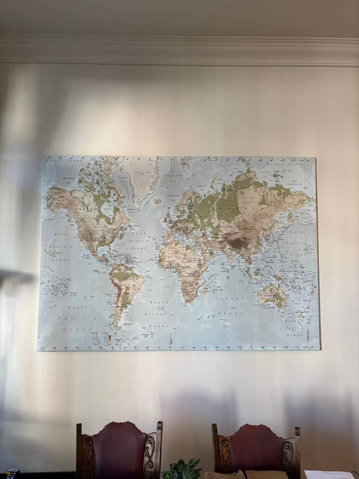 Grote wereldkaart van vinyl, Boeken, Atlassen en Landkaarten, Ophalen, Zo goed als nieuw, Wereld, Landkaart