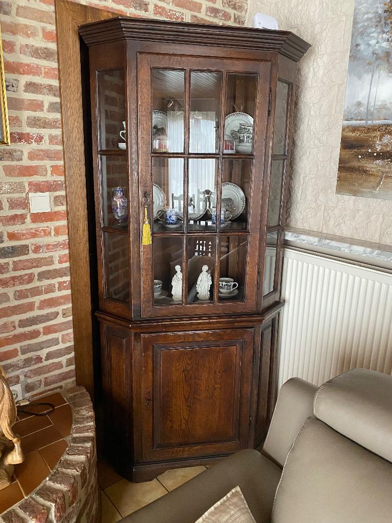 Eiken vitrinekast, Huis en Inrichting, Kasten | Vitrinekasten, Ophalen, Met deur(en), 200 cm of meer, Eikenhout