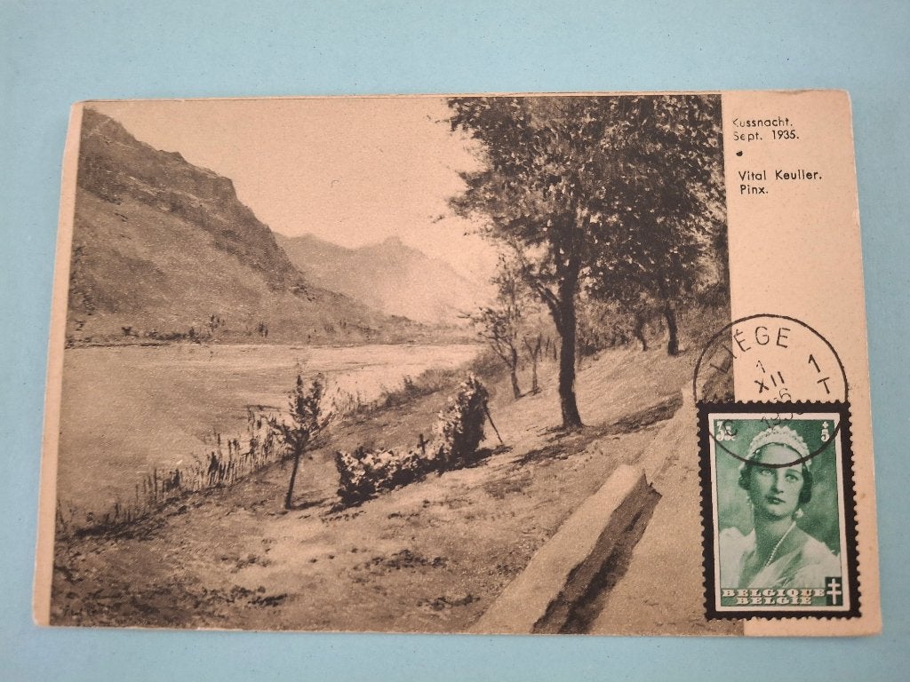 kaart Kussnacht 1935  - Gestempelde rouwzegel ., Verzenden, Gebruikt, Kaart, Foto of Prent