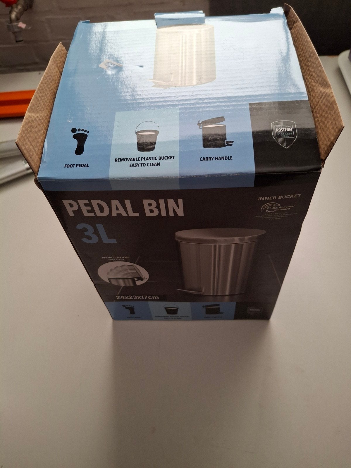Metalen pedaalemmertje 3 liter., Minder dan 10 liter, Ophalen, Nieuw, Metaal