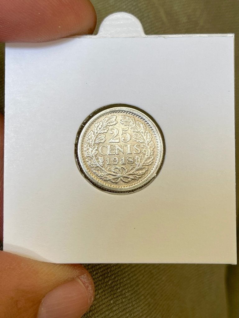 Nederland 25 cents 1918, Ophalen, Losse munt, Zilver
