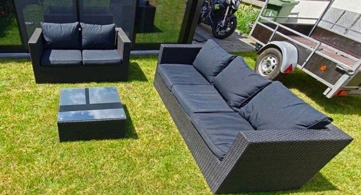 Exterioo lounge merk Bristol inclusief kussenbox 3 + 2 zit, Table d'appoint, 5 places, Comme neuf, Synthétique