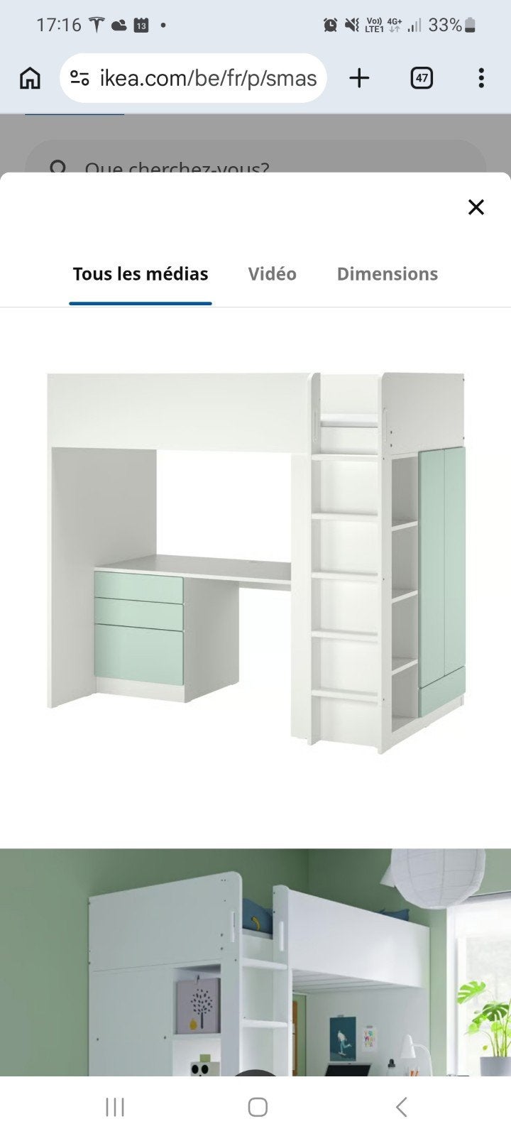 Lit mezzanine blanc bleu clair avec tiroirs, 90*200cm, Maison & Meubles, Lit mezzanine