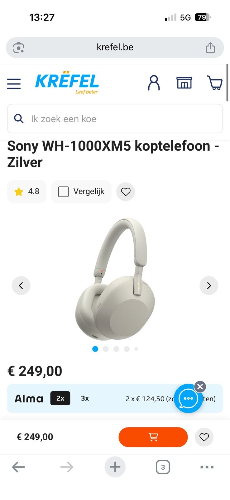 Sony WH-1000XM5 koptelefoon, Enlèvement ou Envoi, Comme neuf