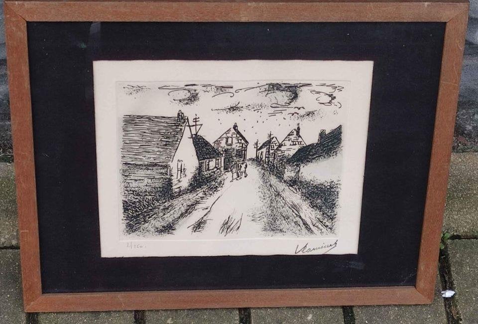 Gravure ruelle signe Maurice vlaminck, Ophalen of Verzenden, Gravure, Genummerd