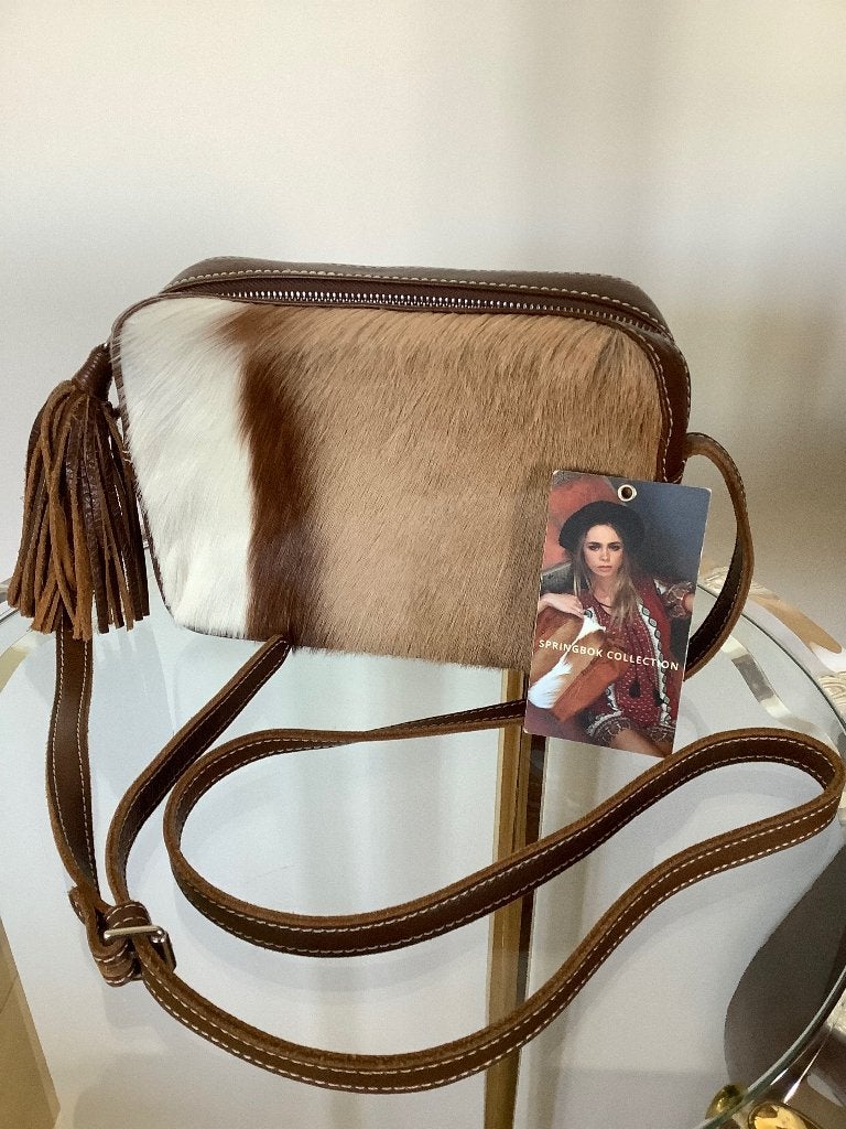 LEDEREN TAS MET SPRINGBOK HUID (ZUID-AFRIKA ).origineel., Handtassen en Accessoires, Ophalen, Nieuw, Bruin, Overige typen