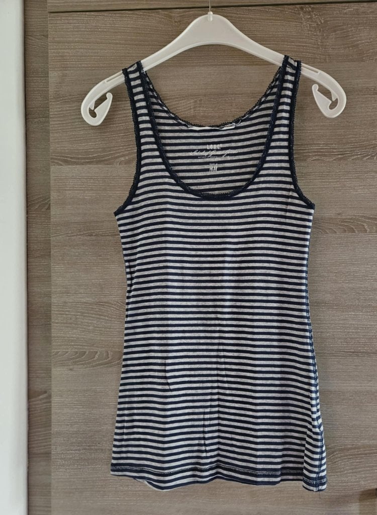 Top H&M rayé bleu gris taille M, Sans manches, Enlèvement ou Envoi, Porté, Bleu