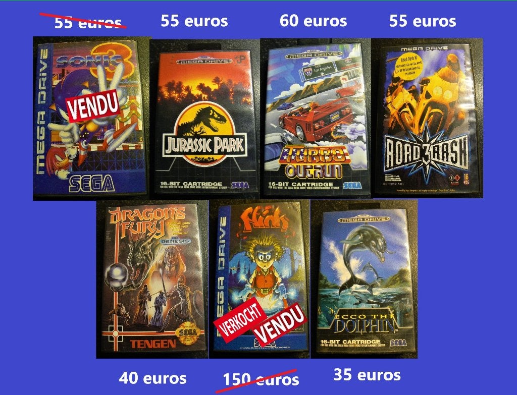 LOT DE JEUX VIDEOS VINTAGES SEGA MEGADRIVE, Mega Drive, Utilisé, Avec jeux, Sans contrôleur