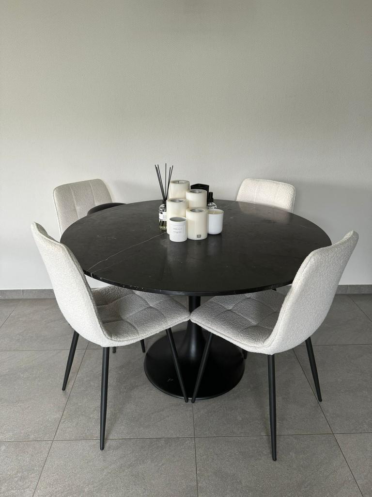 Design marmeren eettafel Ø120 – Nero Marquina, Ophalen, Zo goed als nieuw