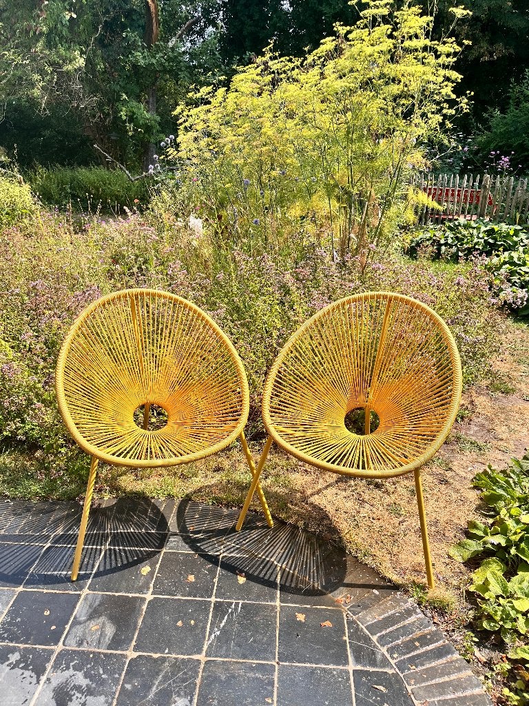2 x draadstoel geel, Tuin en Terras, Ophalen, Gebruikt, Kunststof, Stapelbaar