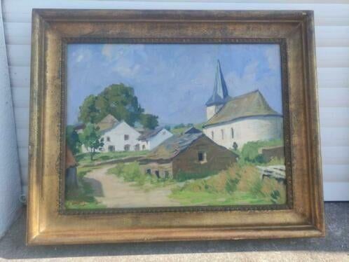 huile sur panneau village ardennais signe mativa, Antiquités & Art, Enlèvement ou Envoi