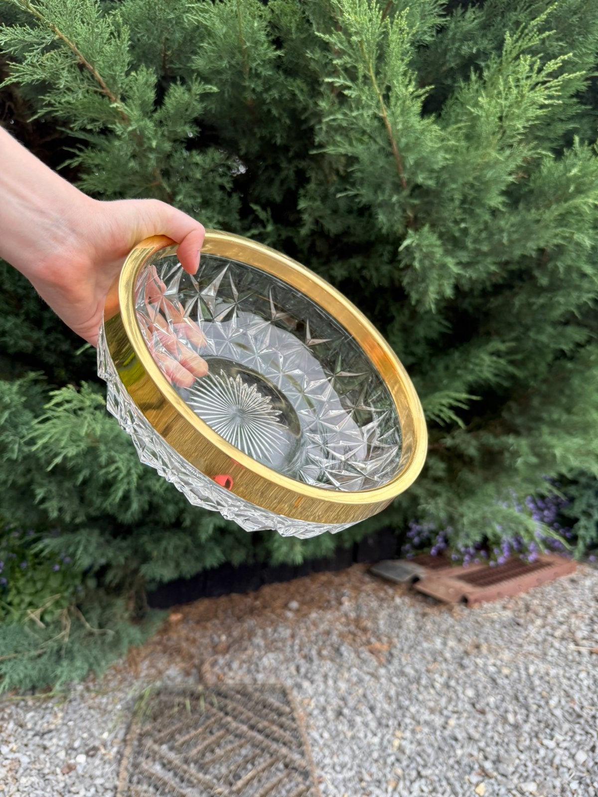 Coupe vintage en verre taillé avec bord doré, Envoi, Neuf, Autres matériaux