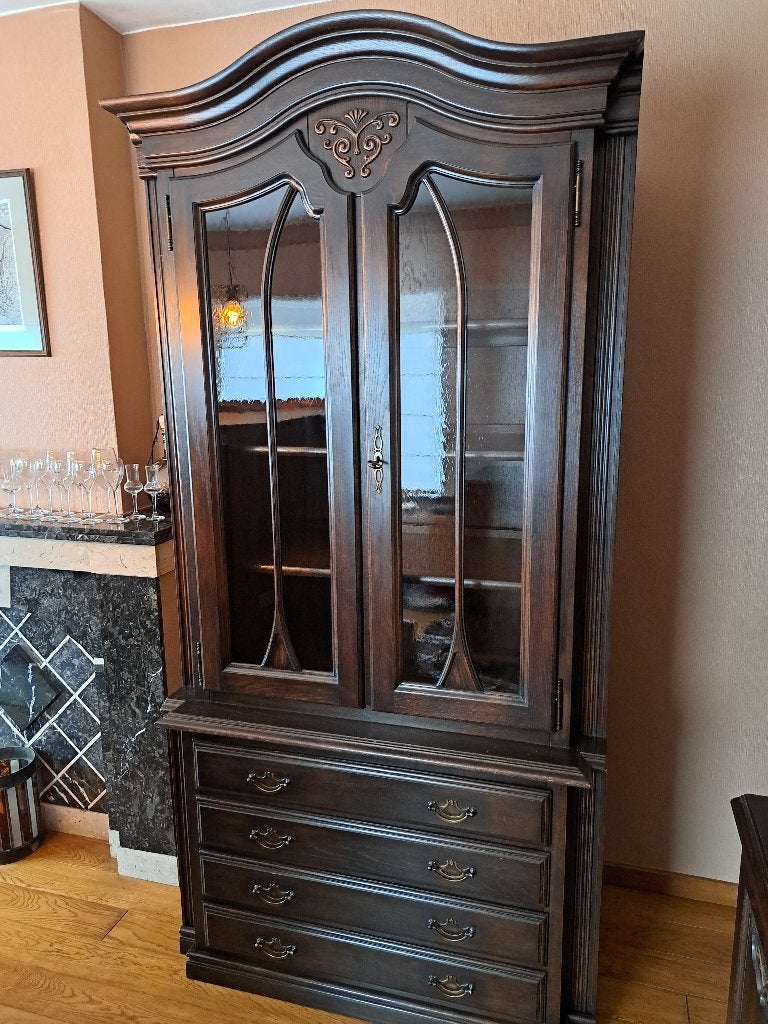 Eiken vitrinekast, Huis en Inrichting, Ophalen, Eikenhout, Met lade(s)