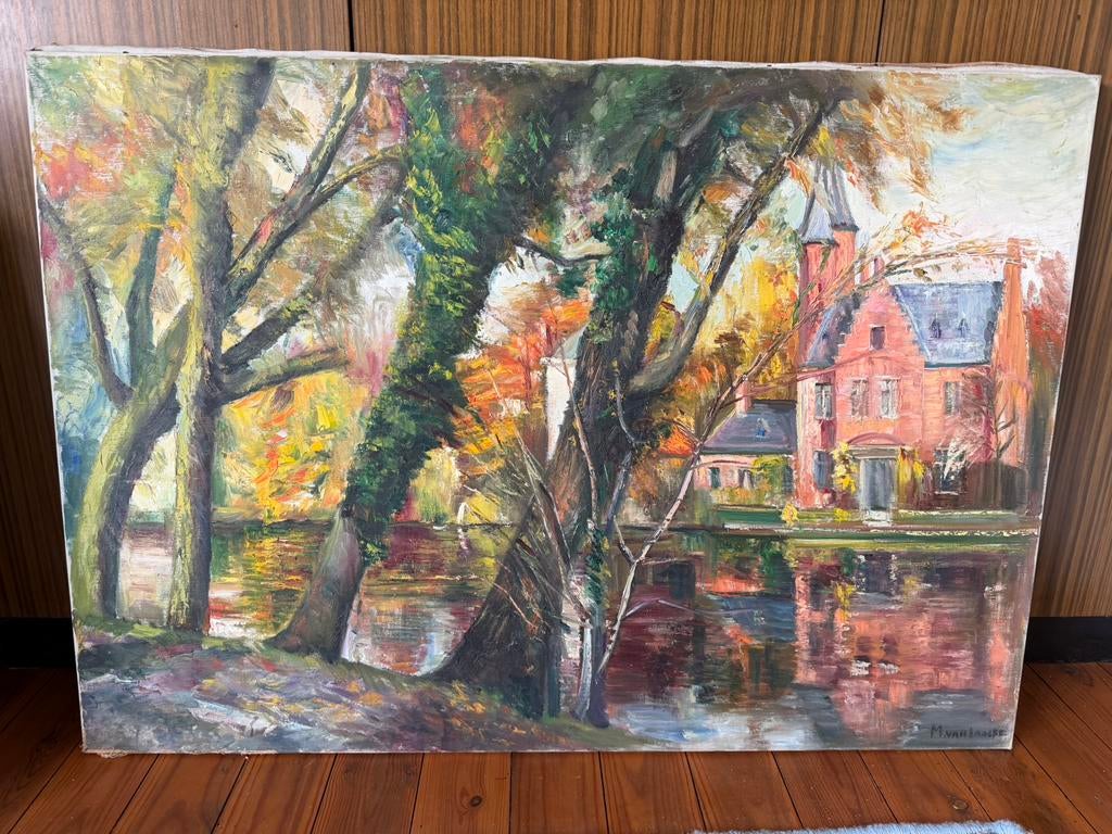 Schilderij - Brugge - Minnewaterpark (100x70 cm), Antiek en Kunst, Ophalen