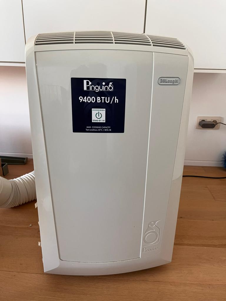 Mobiele airco Delonghi pinguino 9400 btu/h, Elektronische apparatuur, Airco's, Ophalen, Zo goed als nieuw, Mobiele airco, Afstandsbediening