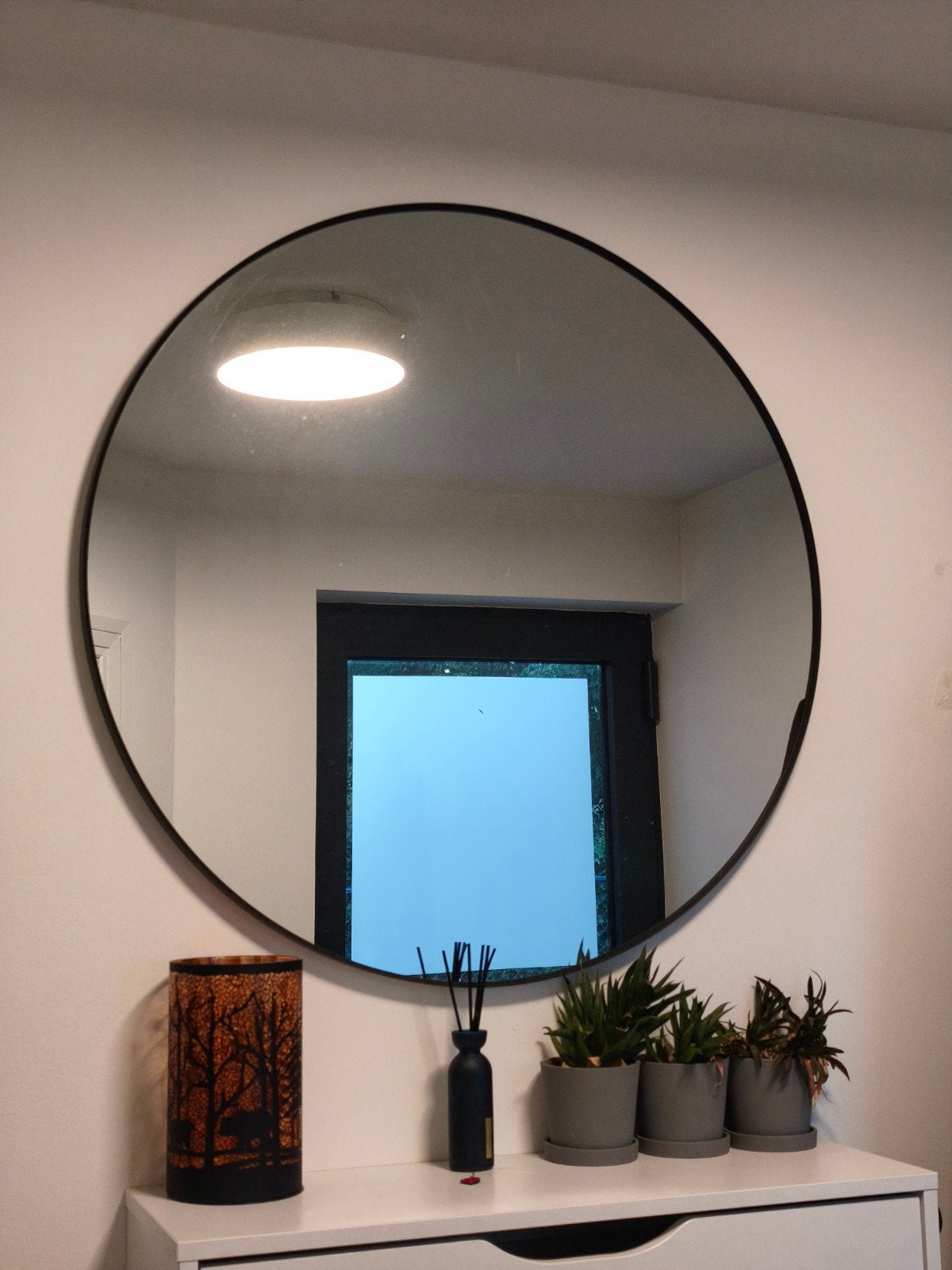 Ronde spiegel 80cm zwart, Huis en Inrichting, Woonaccessoires | Spiegels, Ophalen, Rond, Zo goed als nieuw, 75 tot 100 cm