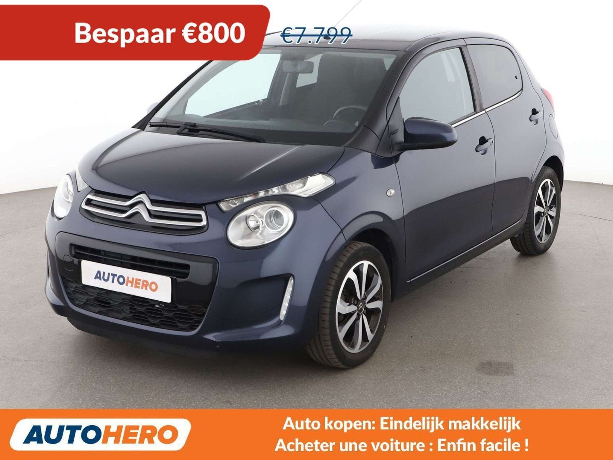 Citroën C1 1.0 VTi Shine (bj 2015), Auto's, Citroën, Voorwielaandrijving, Stof, Gebruikt, Blauw