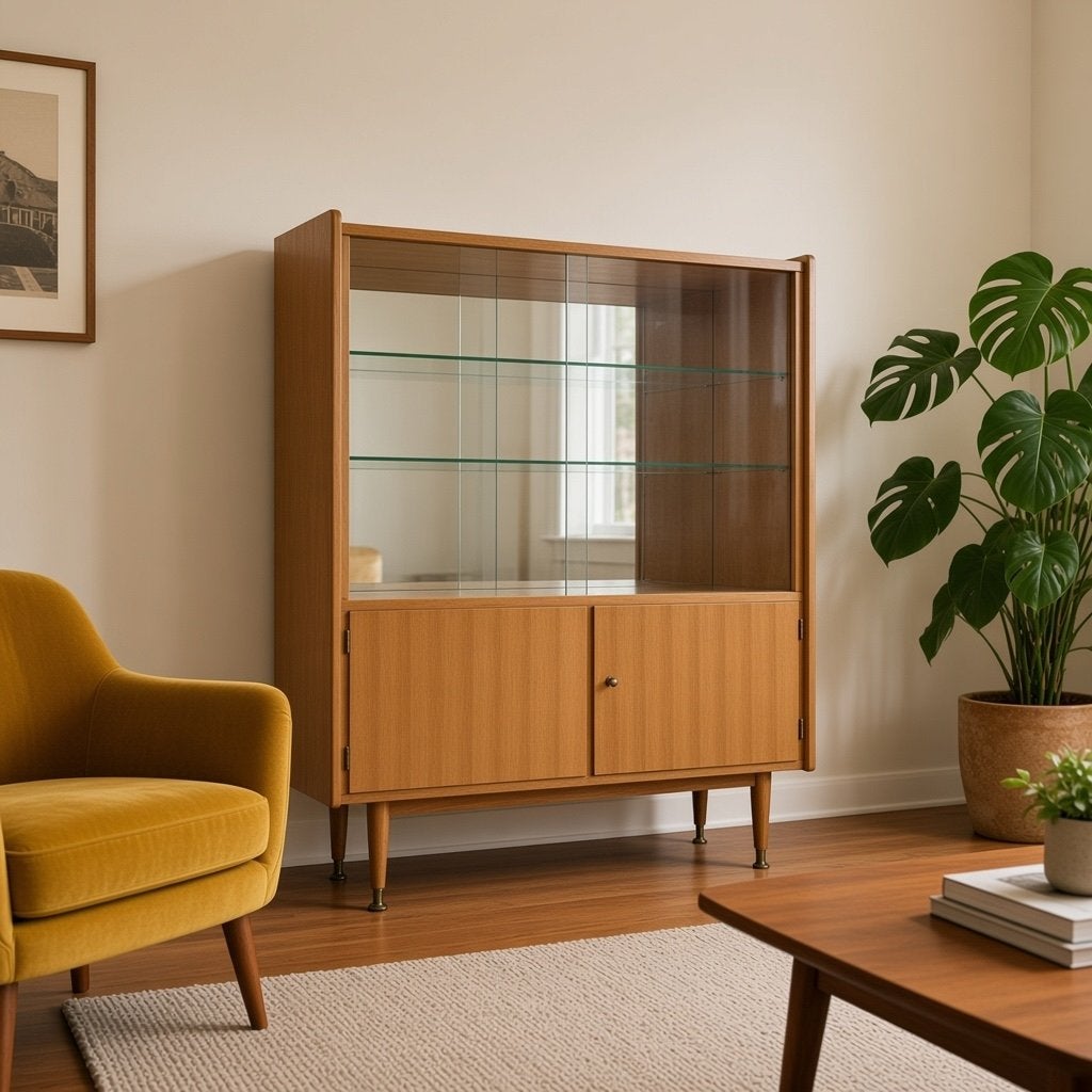 Armoire vintage en bois, Enlèvement ou Envoi, Utilisé, Verre