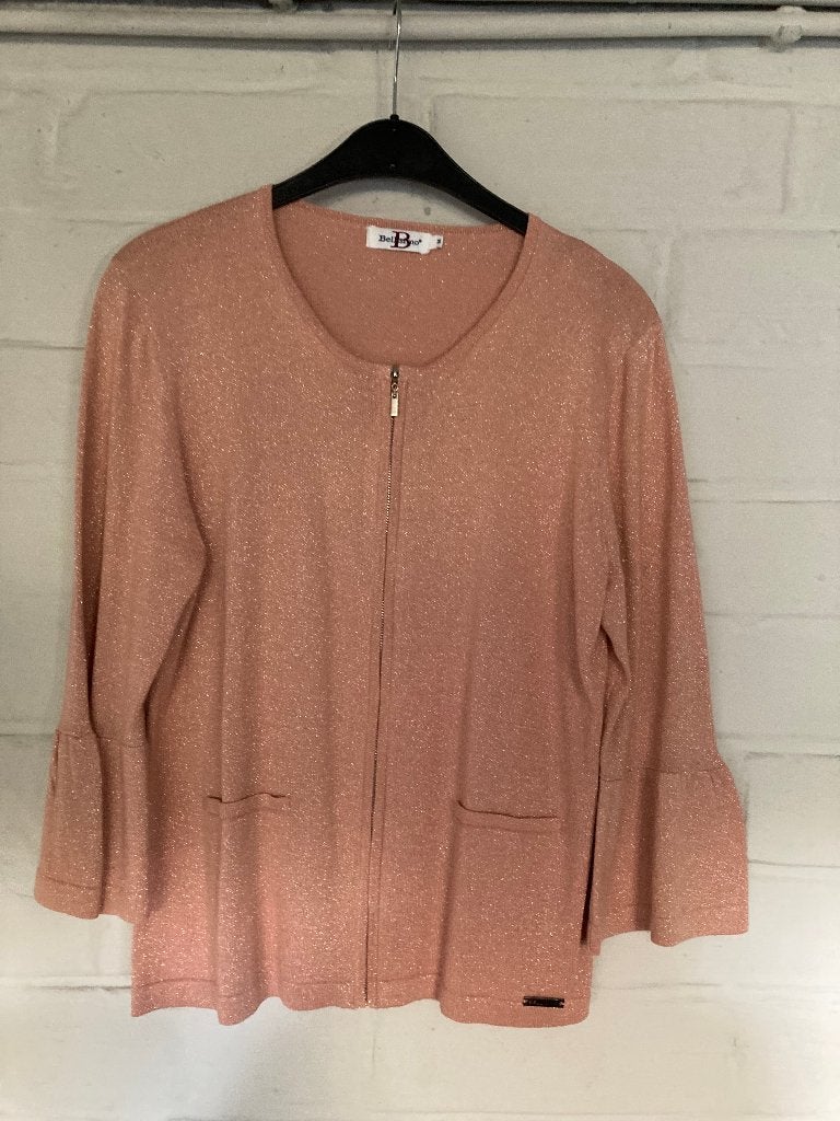 Zalmkleurige met zilver gespikkelde cardigan, M, Bellisimo, Maat 38/40 (M), Overige kleuren, Ophalen of Verzenden, Zo goed als nieuw