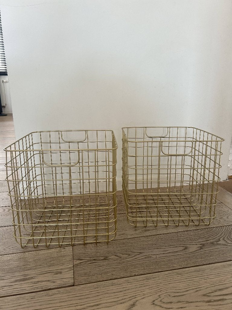 Lot de 2 bacs de rangement métal doré, Enlèvement, Métal, Doré, Moderne