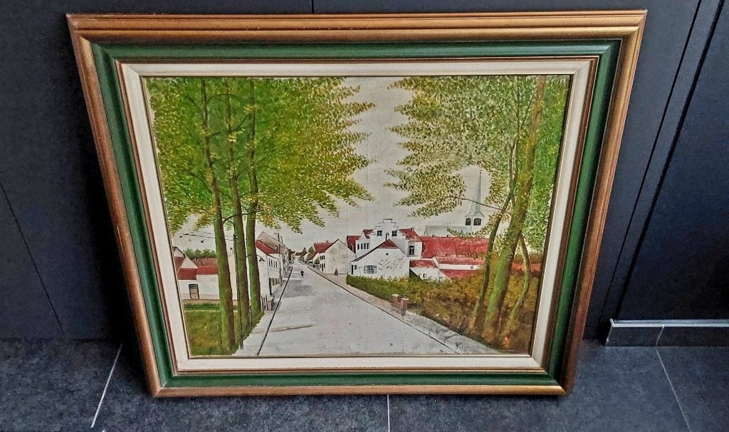 Schilderij Stationsstraat Zaventem, Antiquités & Art, Enlèvement, Réaliste, Paysage urbain / rural, Toile