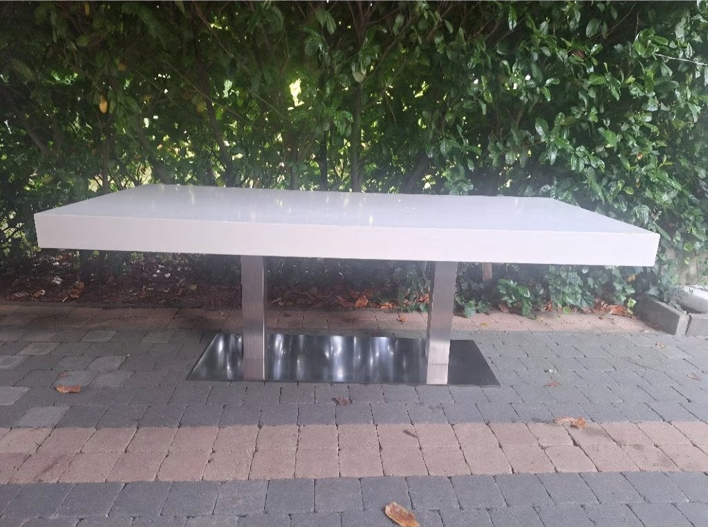 Table moderne pied en inox brossé 50 €, Maison & Meubles, 200 cm ou plus, Enlèvement, Utilisé, 50 à 100 cm