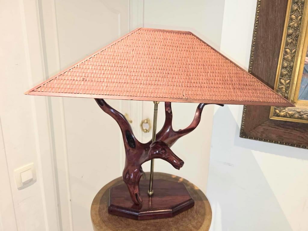 Unieke handgemaakte houten designlamp, prachtig vormgegeven, Antiek en Kunst, Kunst | Designobjecten, Ophalen of Verzenden