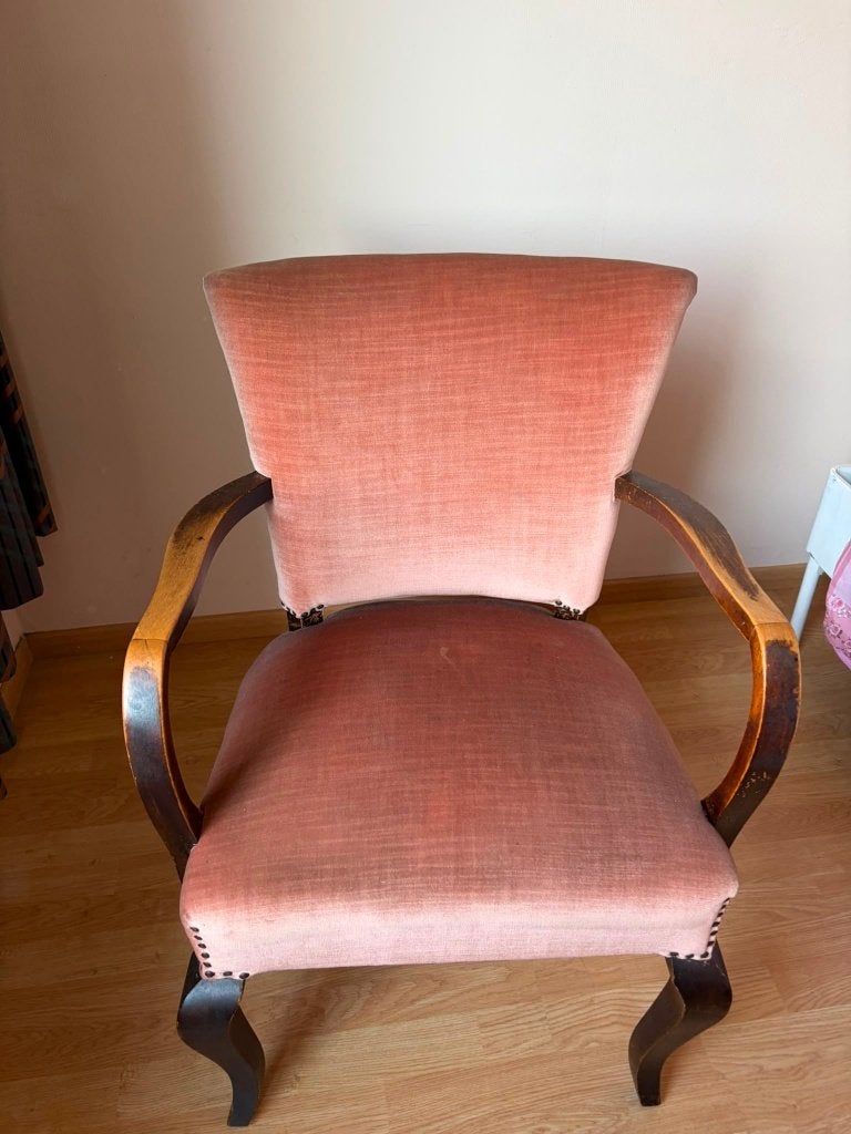Authentieke Vintage Fauteuil in Roze Fluweel, Ophalen