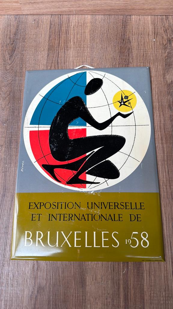 Ancienne plaque metallique expo 1958 bruxelles, Ophalen, Gebruikt
