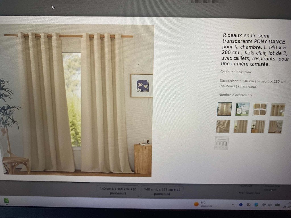 Rideaux en lin pour intérieur L 140 x H 280 cm, Neuf, Enlèvement ou Envoi, Avec anneaux, X