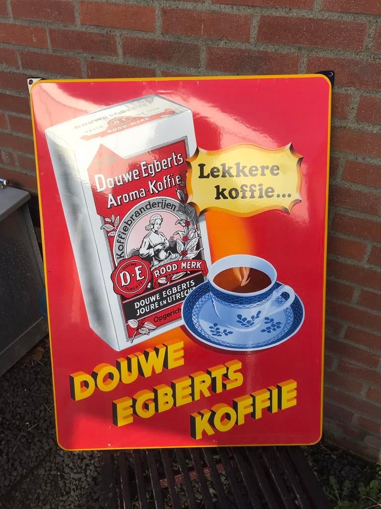 Douwe Egberts emaille reclamebord, Verzamelen, Ophalen of Verzenden, Gebruikt, Reclamebord