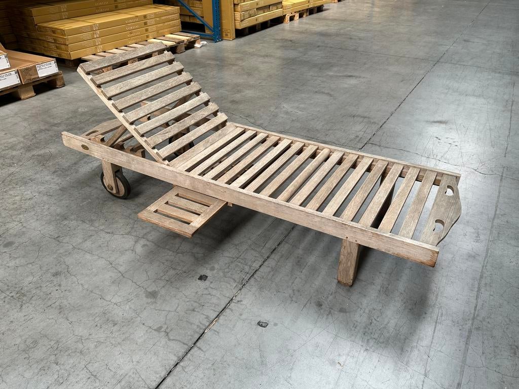 Design Teak Zonnelounger met Drankenhouder – Incl kussen, Tuin en Terras, Ophalen of Verzenden, Zo goed als nieuw, Teakhout