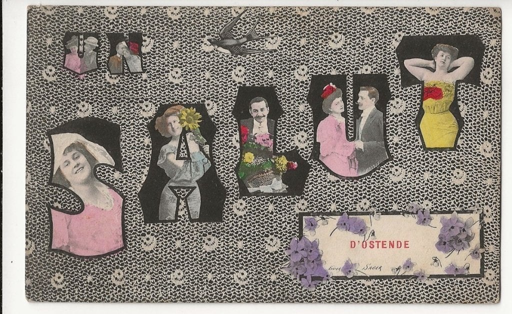 oostende postkaart salut d'ostende, Ophalen of Verzenden, Voor 1920, Gelopen, West-Vlaanderen