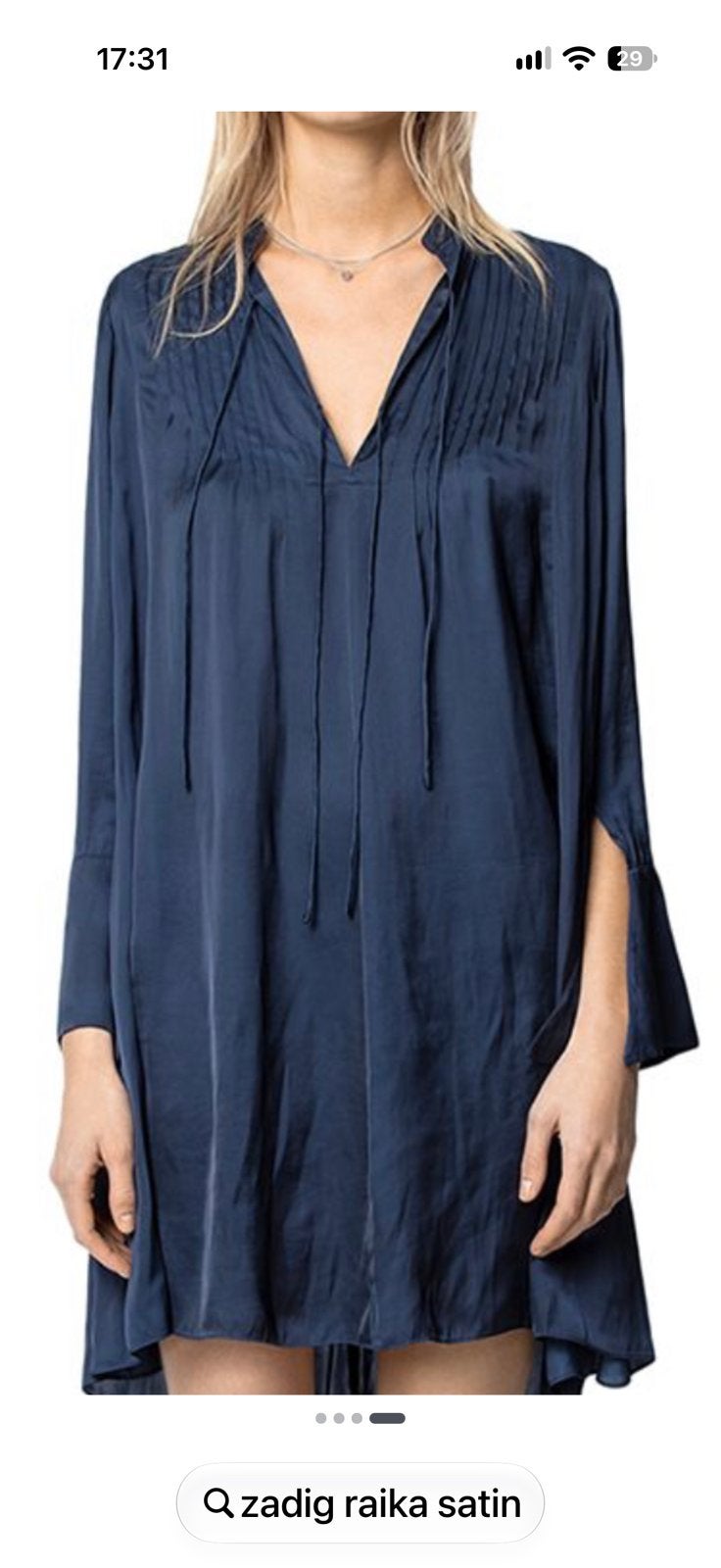 Ongedr donkerblauwe satijn jurk Zadig & Voltaire, Kleding | Dames, Nieuw, Maat 34 (XS) of kleiner, Boven de knie, Verzenden