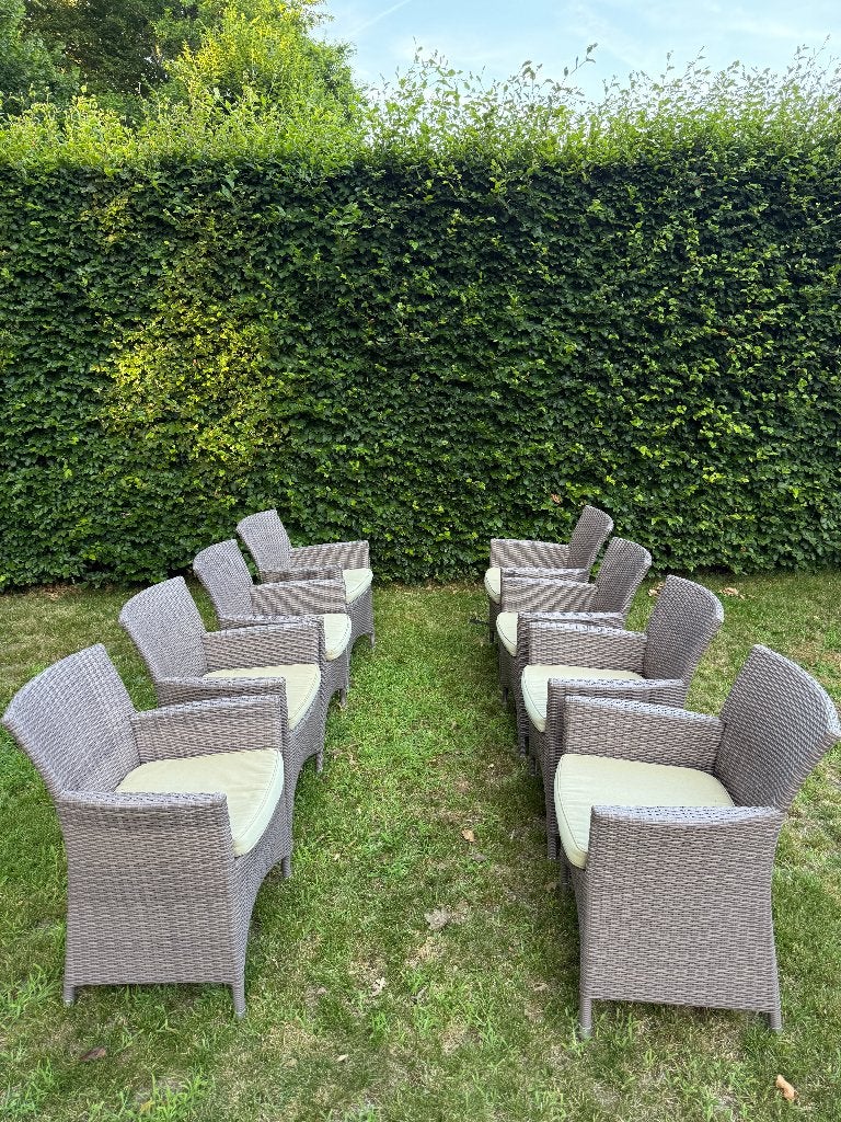 8 tuinstoelen Wicker met zitkussen - kleur tope, Jardin & Terrasse, Chaises de jardin, Enlèvement, Utilisé, Osier
