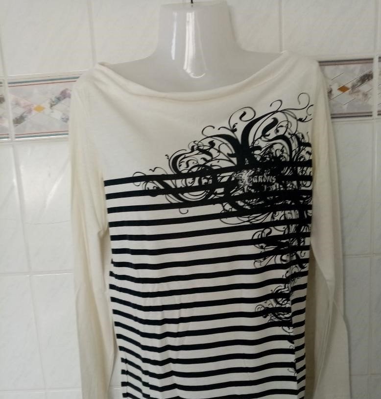Xandres : ecru /zwart longsleeve boothals leuke t-shirt , M, Neuf, Taille 38/40 (M), Enlèvement ou Envoi, Manches longues