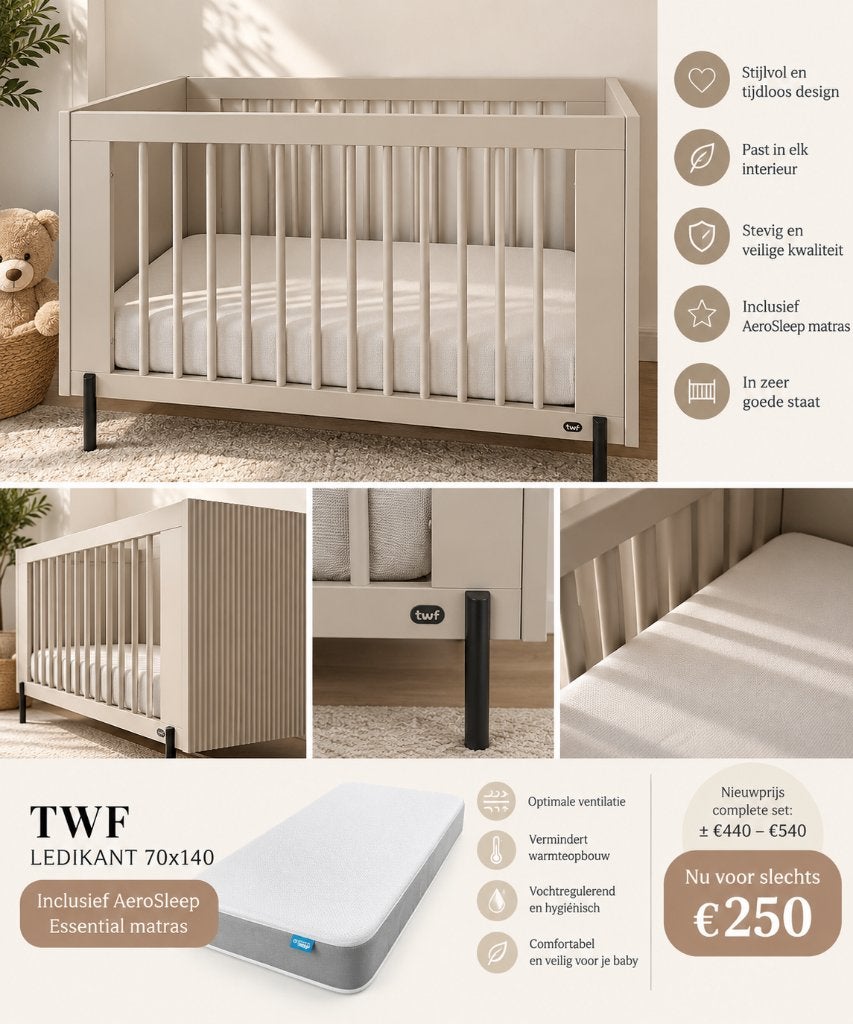 Lit bébé TWF \ Berceau 70x140 + matelas AeroSleep, Enfants & Bébés, Sommier à lattes, 70 à 85 cm, Comme neuf, Enlèvement