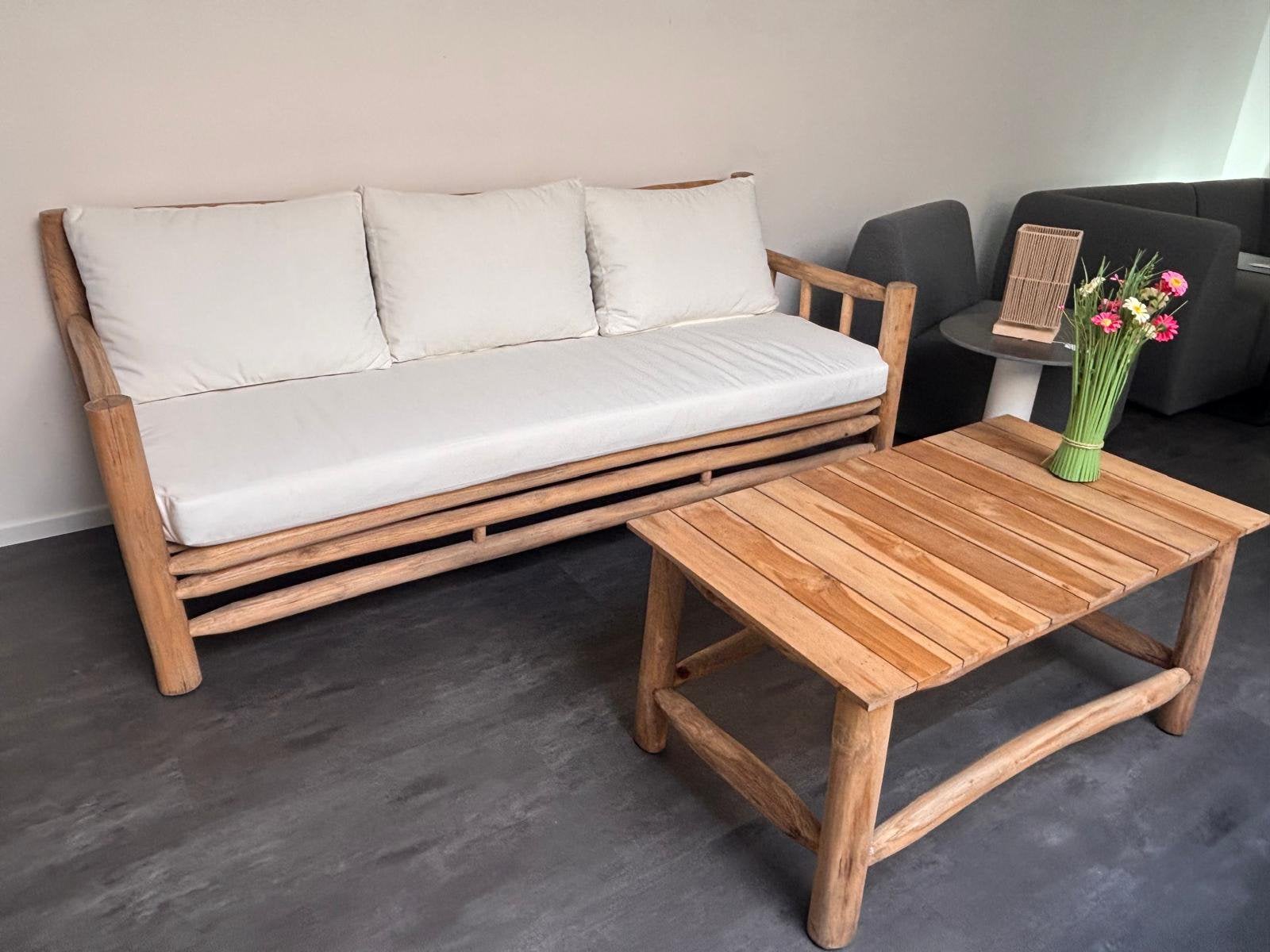 Ensemble Bali bois massif 3+1+1 +table 100% outdoor, Enlèvement, Neuf, Bois de teck