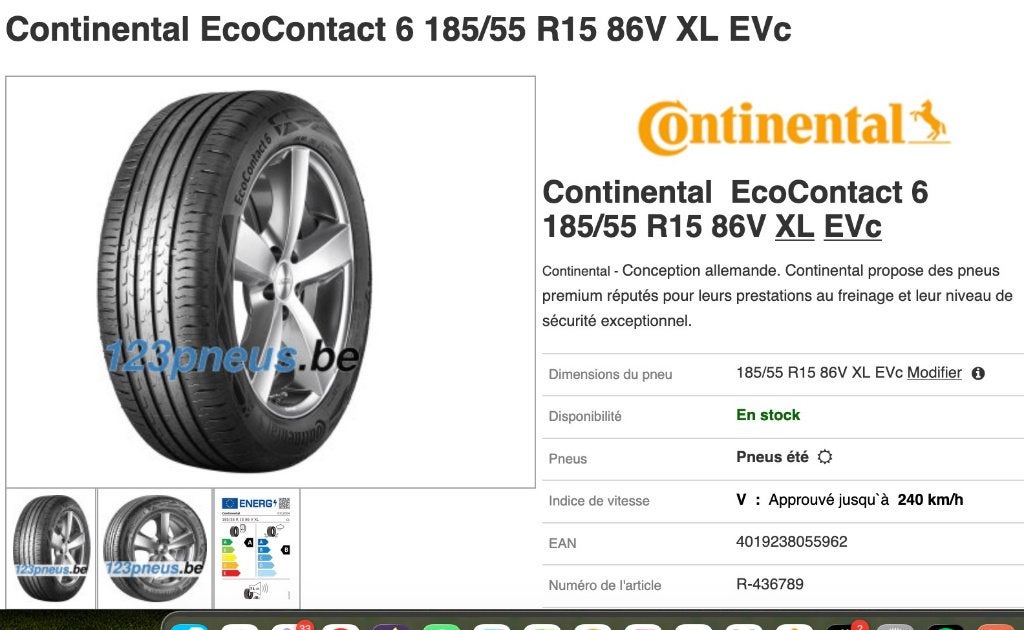 2x Pneus neufs Continental EcoContact 6, Auto-onderdelen, Banden en Velgen, Ophalen, 15 inch, Nieuw, 185 mm