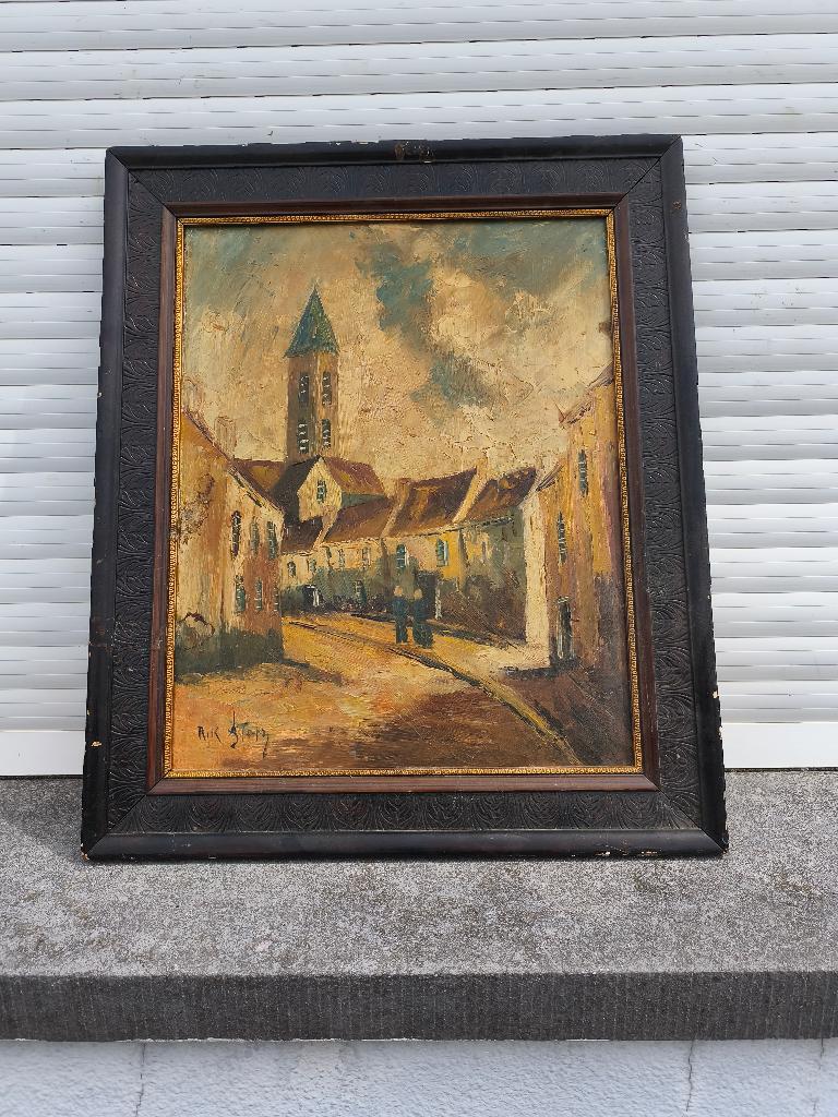 Huile sur panneau ruelle signe rik staps, Enlèvement ou Envoi