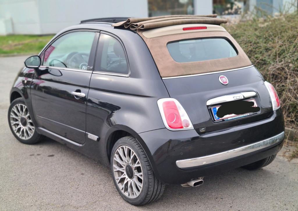 Fiat 500 cabrio 12ess an2014 cuir rouge 170mkm 4700€, Auto's, Euro 5, Cabriolet, Zwart, Leder