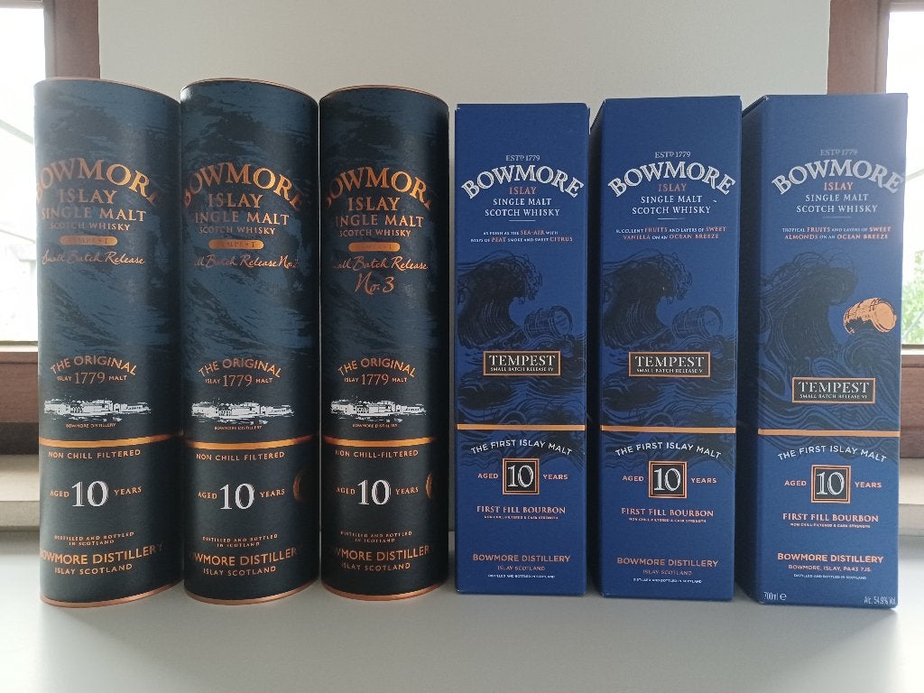 Whisky Bowmore Tempest De VOLLEDIGE Collectie (Batch 1 - 6), Verzamelen, Ophalen of Verzenden