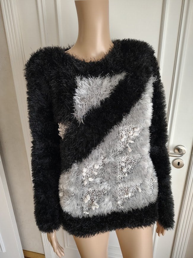 handgemaakte vintage trui ( gebreid ), Maat 38/40 (M), Verzenden, Zwart, Zo goed als nieuw
