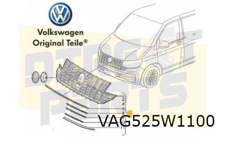Volkswagen Up! (8/16-) grille (bij GRU bumper) (inc. 3x smal, -, -, Nieuw, Bumper