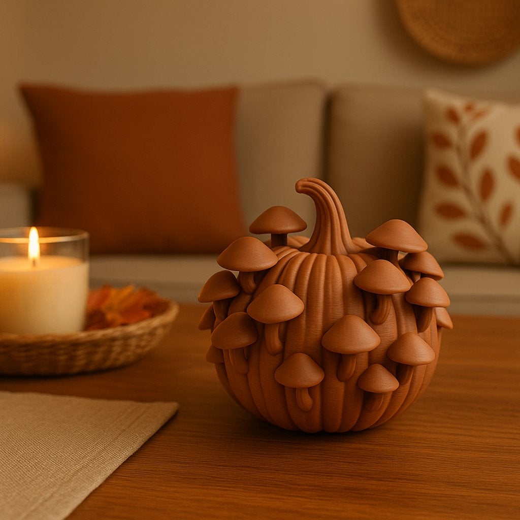 Pompoen Met Paddenstoelen - Herfstdecoratie, Huis en Inrichting, Onbekend, EU, Nieuw, Ophalen of Verzenden, Onbekend